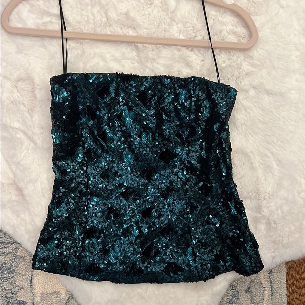 Blue Sequin Bustier Blouse - Picture 3 of 3